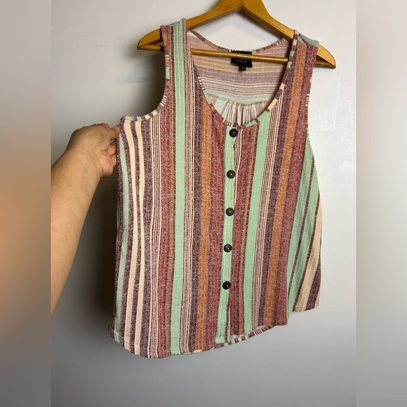 W5 Tank Top Blouse M Striped Multicolor Sleeveless Boho Stretch Button Down Chic - Picture 3 of 12